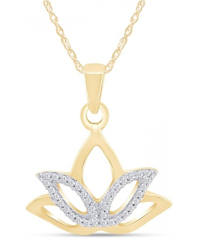 Jewel Zone US Natural Diamond Accent Outline Lotus Flower Pendant Necklace in 14K Gold Over Sterling Silver yellow-gold-plate...