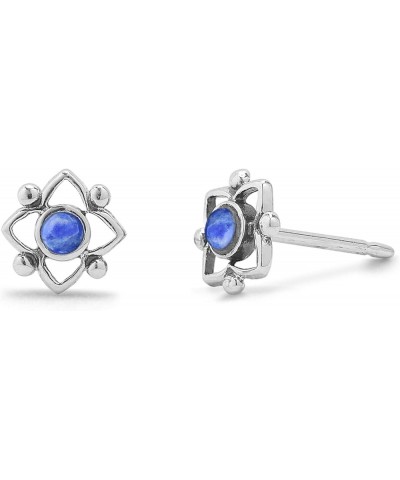 Jewelry Sterling Silver Flower Shaped Dot Stud Earring Lapis $13.51 Earrings