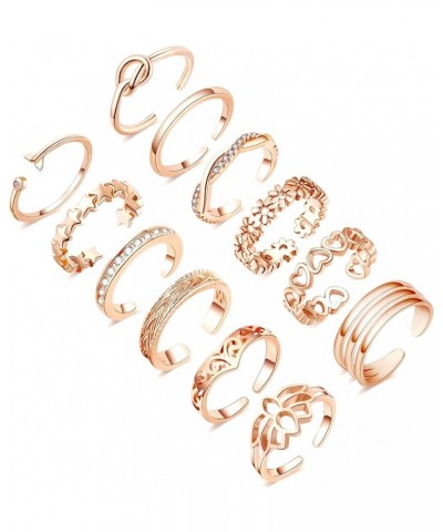 12PCS 14K Gold Plated Toe Rings for Women Adjustable Band Rings Open Flower CZ Toe Ring Set Beach Foot Jewelry Rose Gold $10....