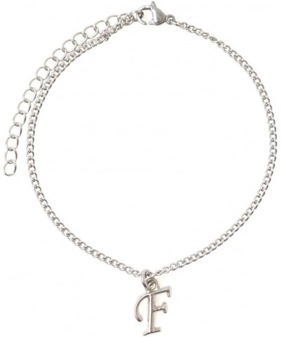 7.5" - 9.5" Stainless Steel Ankle Bracelet with Alloy Initial 26 Letter Options A-Z Curb Chain. Letter F $8.84 Anklets