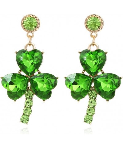 St. Patrick's Day Shamrock Earrings Green Clover Crystal Rhinestone Drop Dangle Earrings for Women $6.32 Earrings