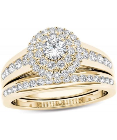2 PcsSet Promise Ring Set For Women Fashion Exquisite Engagement Shiny Zircon Diamond Wedding Bride Ring Valentine'S Day Birt...