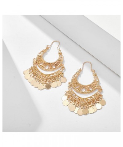 Bohemian Chandelier Earrings for Women Gold Coin Tassel Earrings Ethnic Hoop Earrings Disc Gypsy Dangle Earrings Jewelry Gift...