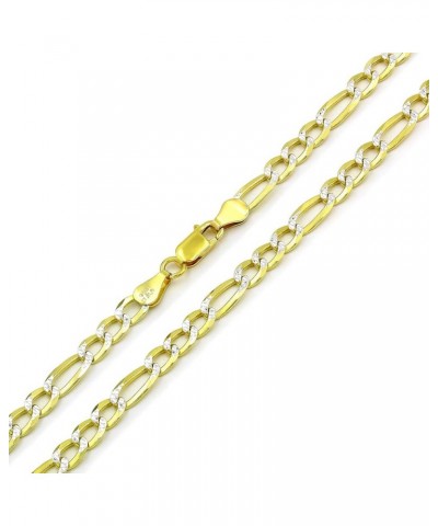 925 Italian Sterling Silver 3mm - 10.5mm Solid Figaro Diamond Cut Chain, ITProLux Yellow Gold Plated Pave Link Necklace or Br...