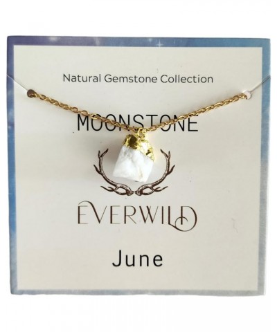 June Moonstone Raw Natural Gemstone Birthstone Necklace for Women - 14k Gold Plated Unique June Birthstone jewelry | Birthday...