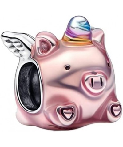 Bellestory Flying Unicorn Pig Charm Sterling Silver Pink Enamel piggy piglet Bead for Women European Bracelet Rainbow wings $...