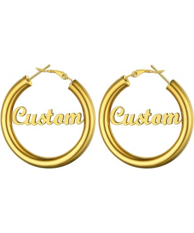 Name Earrings Personalized For Women, Gold Custom Name Plate Hoop Earrings, Dangle Earrings Studs with Names for Mother Girlf...